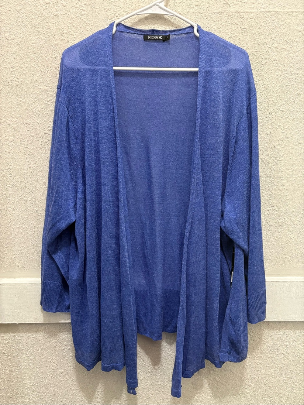 NIC+ZOE Lightweight Linen Blend 4-Way Cardigan in Gulf Blue NWT 3X